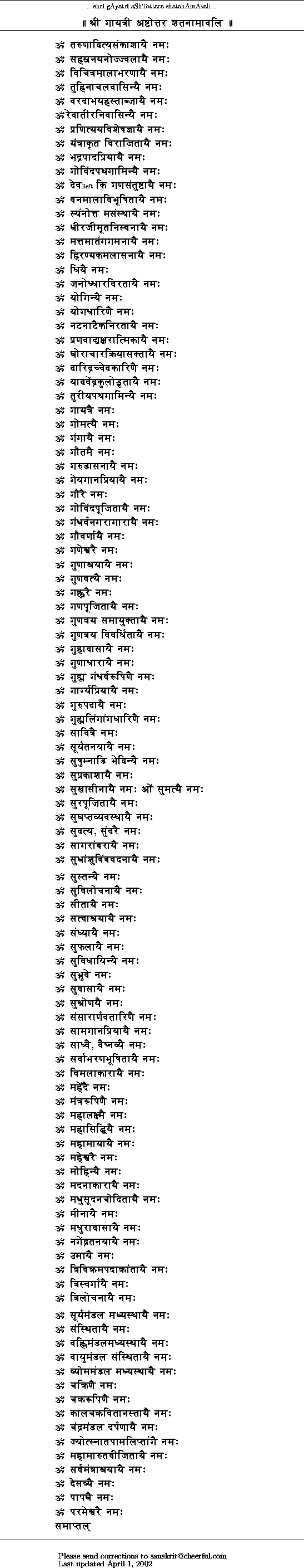 108 names of Gayatri