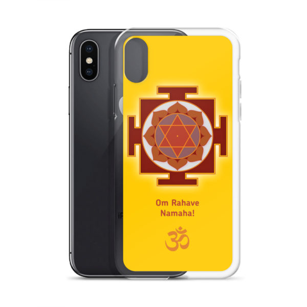 iPhone case with Rahu yantra and Rahu mantra Om Rahave Namaha and Om symbol