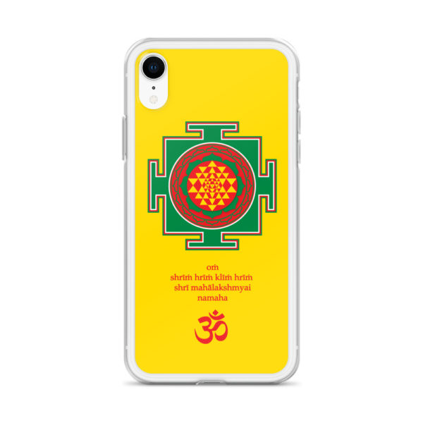 iPhone case with Shree yantra and Lakshmi mantra Om Shreem Hriim Kliim Hriim Shrii Mahaa Lakshmyai Namaha and Om symbol