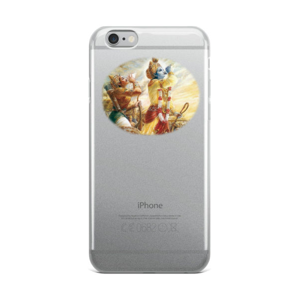 iPhone case with Krishna and Arjuna blowing their conchshells Pancajanya and Devadatta before the battle of Kurukshetra