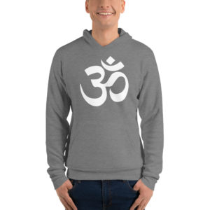 grey hoodie with white om sign