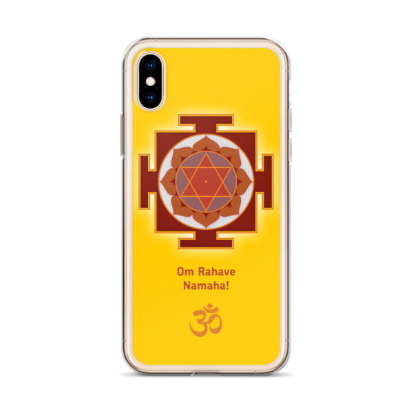 iPhone case with Rahu yantra and Rahu mantra Om Rahave Namaha and Om symbol