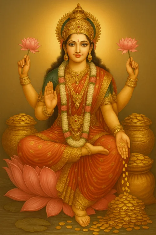 Very beautiful Lakshmi with a lot of money