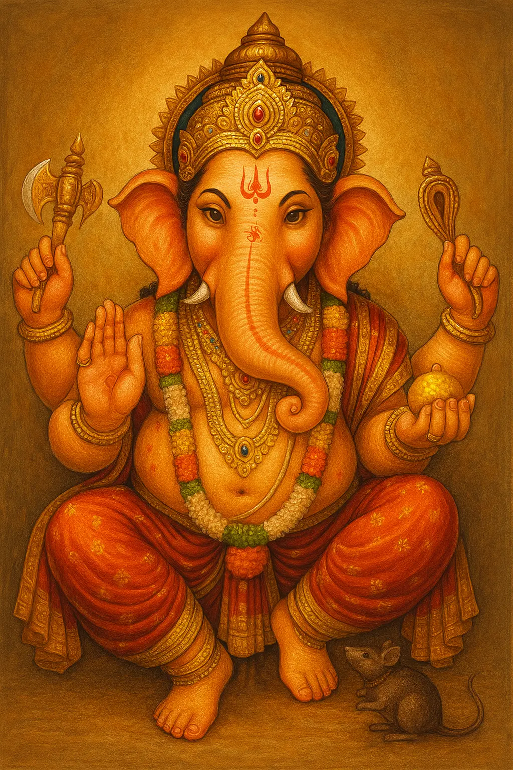 Beautiful Ganesha with 4 arms and his vahana