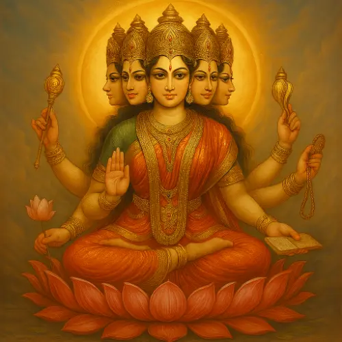 Gayatri Devi sitting in a lotus