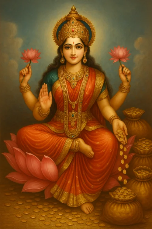 Lakshmi with coins and riches