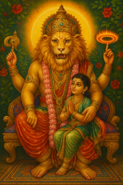 Narasimha with Prahlada maharaja