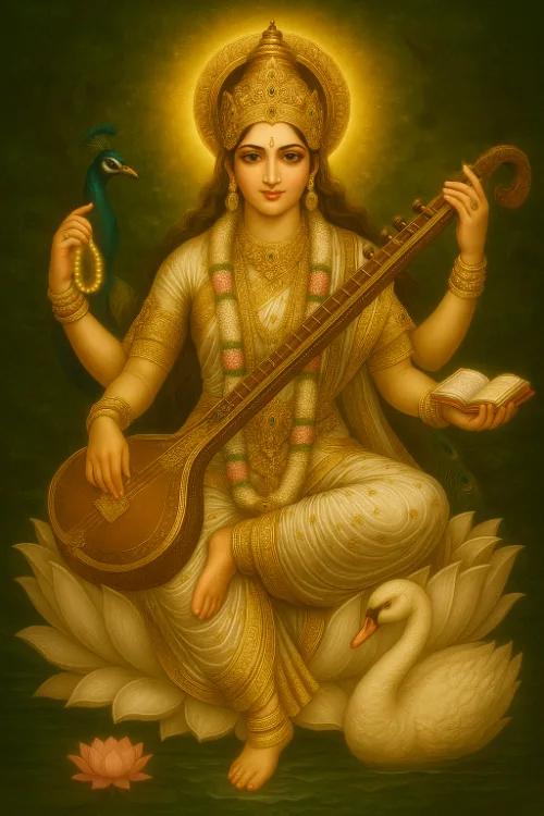 Sarasvati sitting with veena