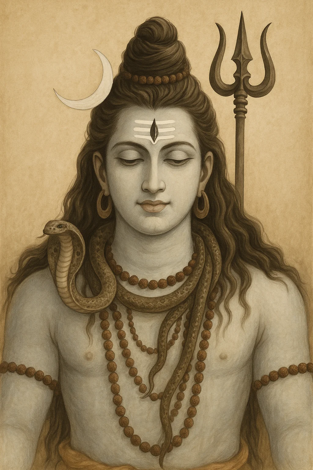 Shiva meditating with moon and trishoola