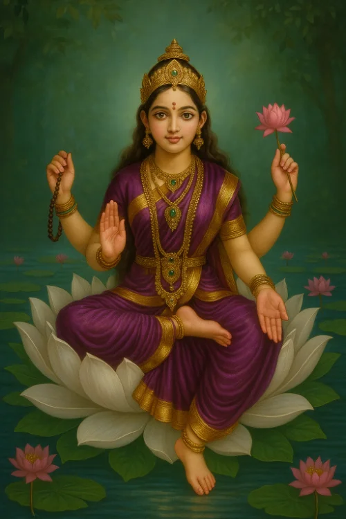 Tripura Sundari as a young girl sitting on a lotus