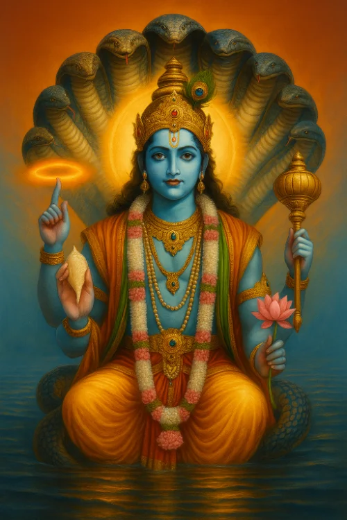 Beautiful Vishnu sitting on Ananta Shesha