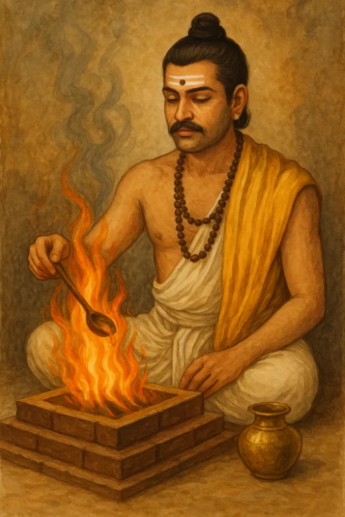 Pujari performing agnihotra