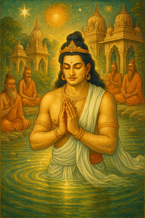 Balarama bathing in a sacred teertha on Sarasvati river