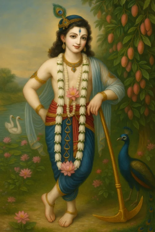 Balarama with a plow young and beautiful