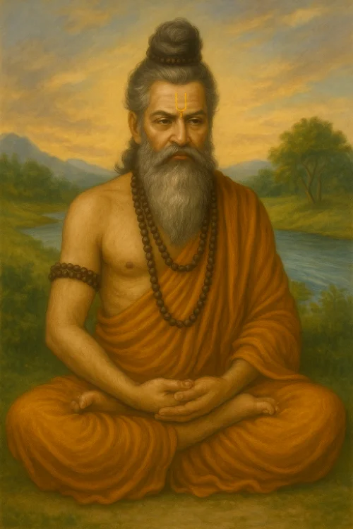 Brahmana meditating on the banks of Sarasvati river