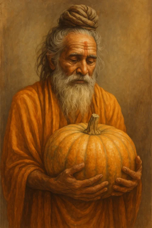 Saadhu guru carrying pumkin