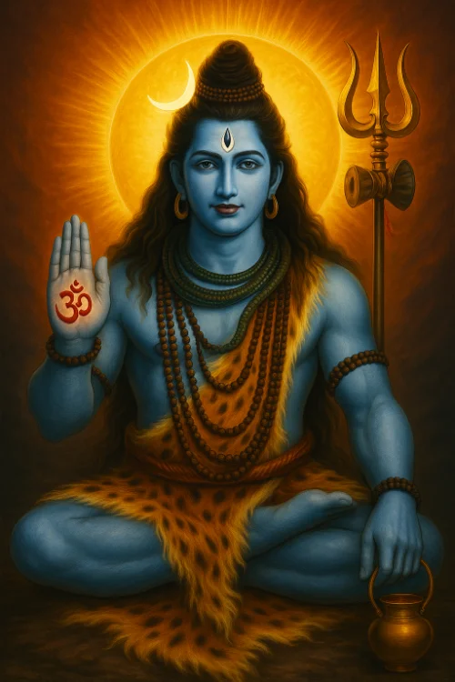 Shiva with bright sun behind him