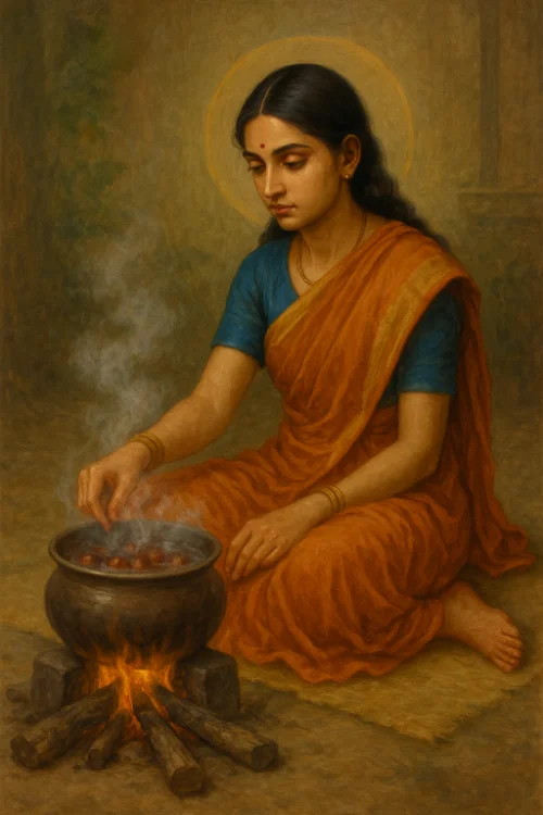 Shrutavati boiling jujubees at indra tirtha