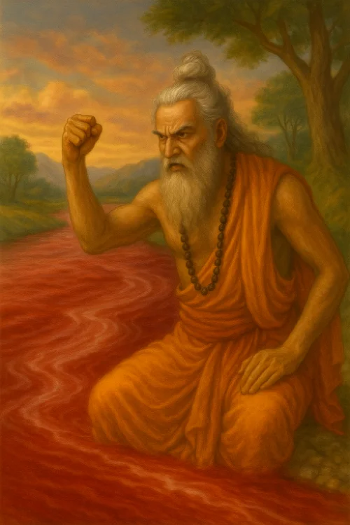 enraged Vishvamitra by the blood red Sarasvati river