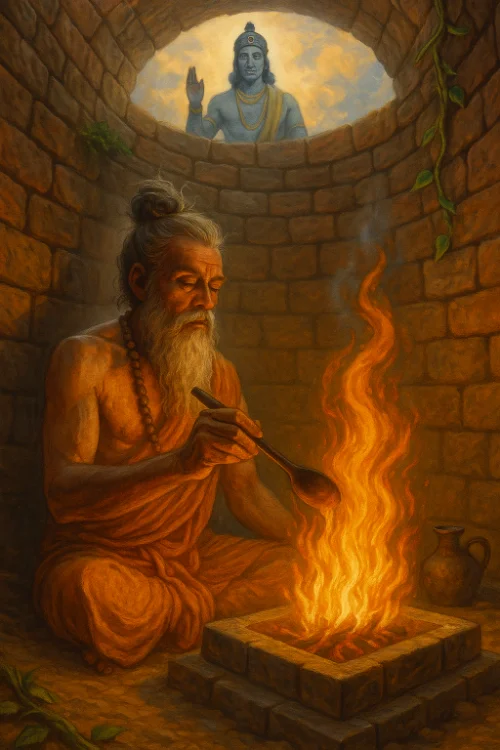 Sage Trita performing yagya in a well in Udapana teertha