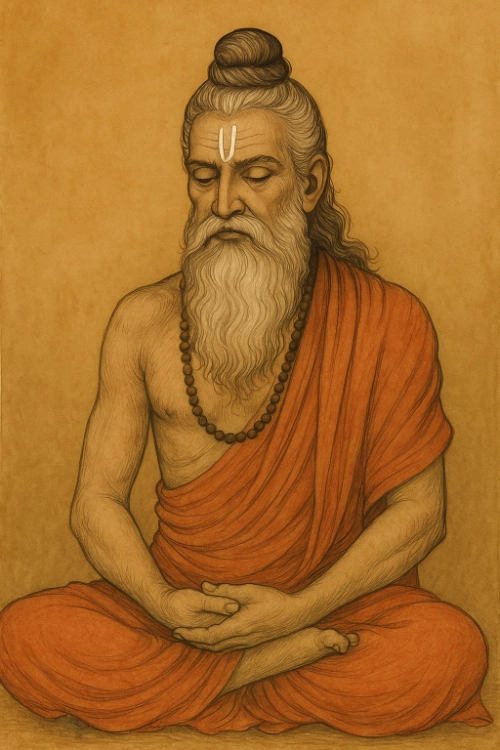 yogi sitting in padmasana with orange garment